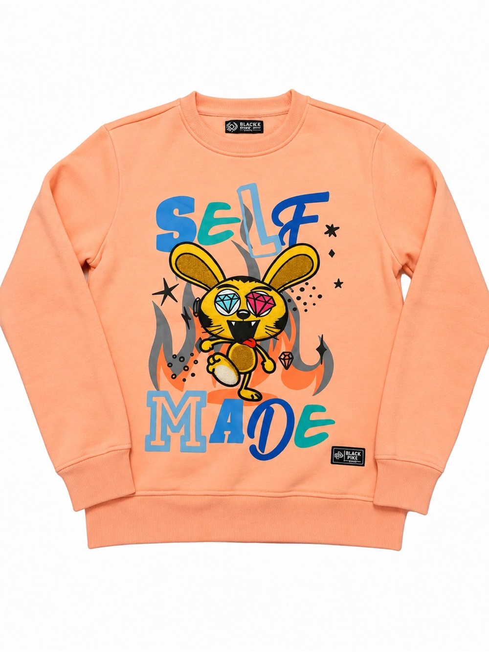 Black Pike Self Made Graphic Sweatshirt Peach Bunny Embroidered Size S
